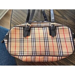 Burberry‎ Plaid Shoulder Bag Classic Coated Canvas Satchel Purse